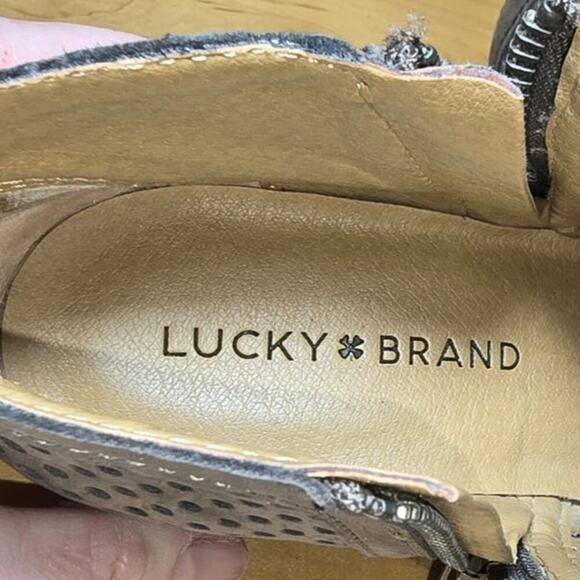 Lucky Brand Healed Leather Perforated Double Zip Bootie Gray Brown Womens 7.5 - Picture 7 of 7